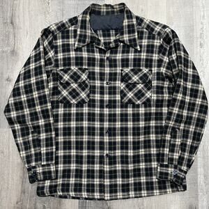 VTG 60s-70s Gordon Tartan Blackwatch Plaid Loop Collar Flap Pocket Flannel Shirt